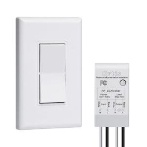 Wireless Light Switch and Receiver Kit, Ortis 300ft RF Range Wireless Wall Switches for Lights, Fans, Battery Included, No Wiring Needed (White)