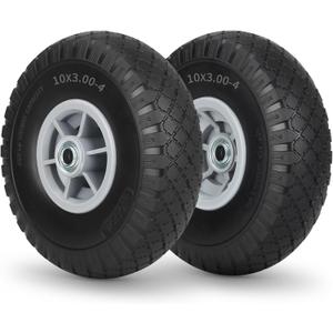 10x3.00-4 Flat Free Tire, 10" Heavy Duty Replacement Tire and Wheel Assemblies, Compatible Cosco Hand Trucks and Trolley Carts, 5/8" Axle Bore Hole, 2.2" Offset Hub, 2-Pack