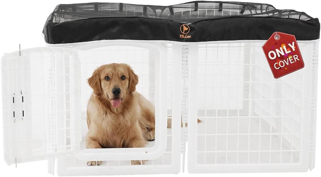 PJYuCien Dog Playpen Mesh Top Cover, Fits 24 Inch 8 Panels Regular Square Plastic Exercise Pet Pen, Adhesive Tape Connections, Black (Note: Cover Only, Fence Not Included)