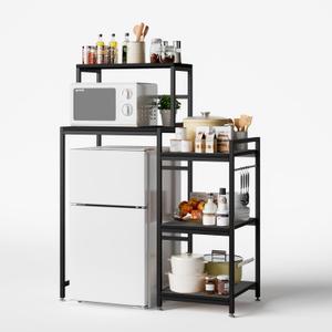COCOLUCKY 6-Tier Mini Fridge Stand with Storage,Mini Fridge Shelf,Mini Coffee Bar with Mini Fridge Space,Baker Racks,Microwave Stand,Mini Fridge Cabinet with Storage for Dorm Kitchen(Black Wood Grain), Medium