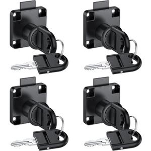 Tanice 4 Pack Furniture Lock Zinc Alloy Cam Security Lock Keyed Alike Cylinder Cupboard Drawer Lock with 8 Keys for Door Cabinet Mailbox Drawer Cupboard Household Office, Black