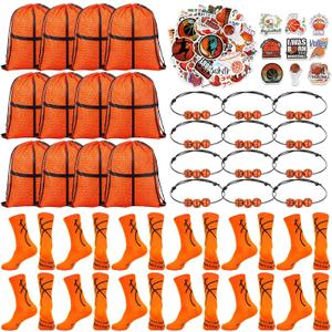 Panitay 12 Sets Basketball Party Favor Gift Sport Socks, Drawstring Bags, Stickers, Bracelets for Boys & Girls