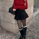 GORGLITTER Women's Striped Bow Cozy Fall Sweater Backless V Neck Cute Long Sleeve 2025 Pullover (Red, S)