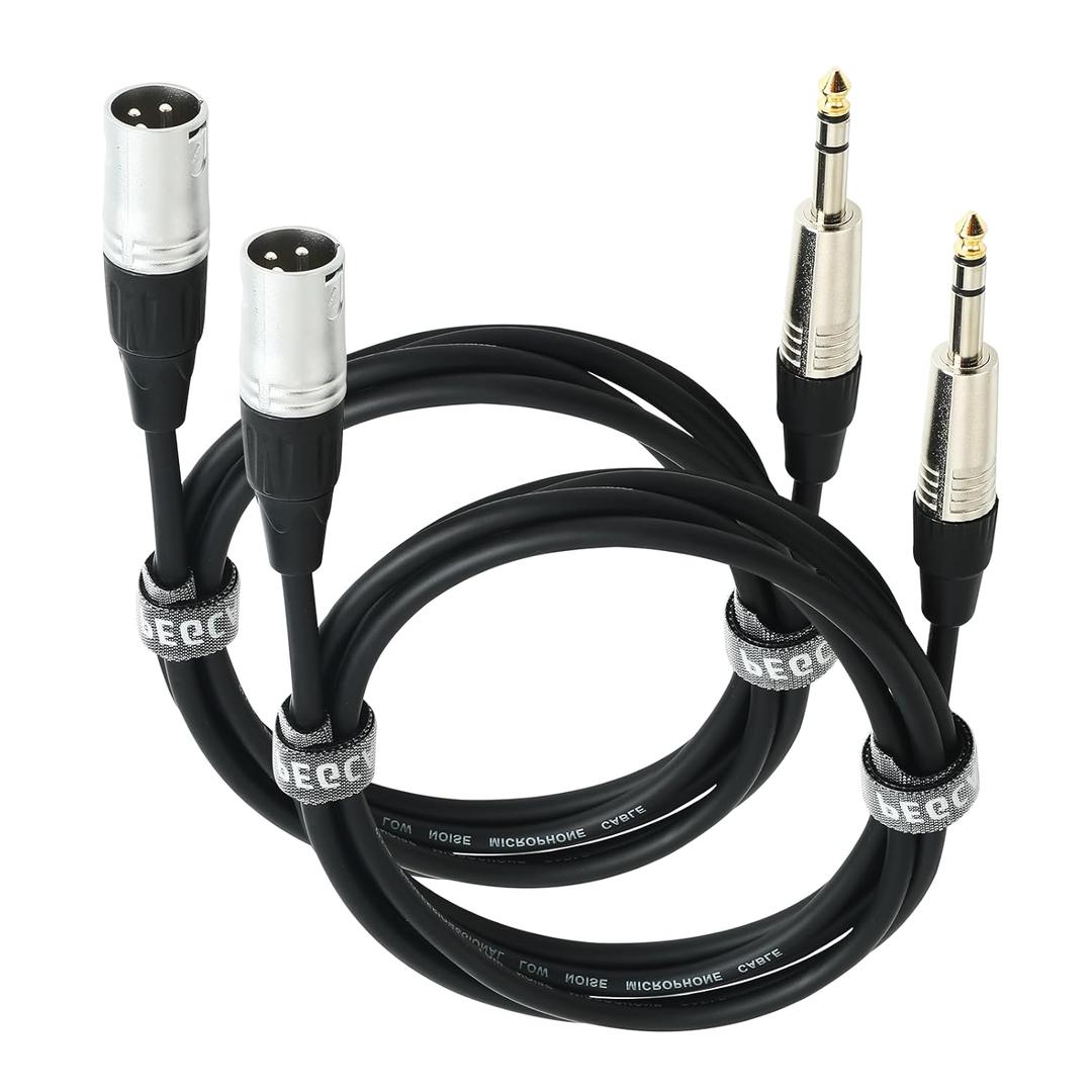 XLR to 1/4" TRS Jack Cable - 3ft, 6.35mm TRS to XLR Male, Quarter Inch TS Male Balanced Interconnect Wire Mic Cord, 2Pack