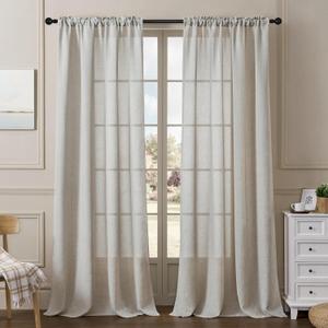 Neutral Beige Linen Curtains 96 Inches Long 2 Panel Set Flax Light Filtering Curtains for Living Room Rod Pocket Natural Linen Drapes 96 Inch Length for Bedroom Dining Room 60x96 Inch Curtain
