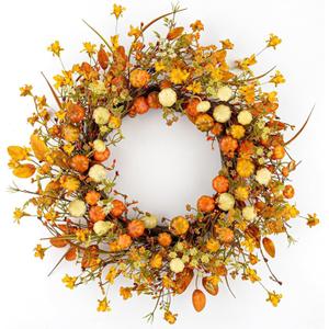 Fall Wreaths for Front Door 20 Inches Autumn Door Wreaths Harvest Wreath Pumpkin Wreath with Orange Jasmine for Thanksgiving Farmhouse Indoors Wall Porch Window Home Celebration
