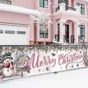 Merry Christmas Banner Snowman Christmas Decorations Outdoor Fence Banner for Winter Party Decor Xmas Yard Garden Porch Decorations Outdoor