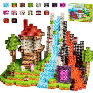 Petenjoy Magnetic Blocks Minecraft-Style Magnetic Building Blocks Cubes - 126PCS 1 inch Magnet Toys Set STEM Educational for Kids Ages 4-8 6-8 8-12 Year Old Boys Girls Birthday Christmas