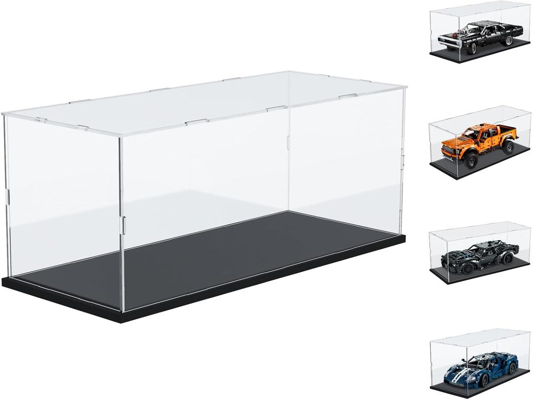 Choowin Acrylic Display Case for Lego Car Dodge Charger Batmobile Jazz Quartet - Thickened Clear Acrylic Display Box for Collectibles - Dustproof, Assemble, Black Base (19.7x7.9x7.9 inch / 50x20x20 cm)