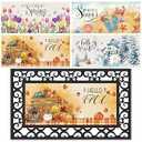 Tinideya 4 Pcs Doormat Inserts, 22 x 10 Inch Interchangeable Seasonal Welcome Rug for Front Door, Summer Fall Non Slip Diatom Mud Door Rug Mat for Holiday Entrance Decor, No Frame (Seasons)