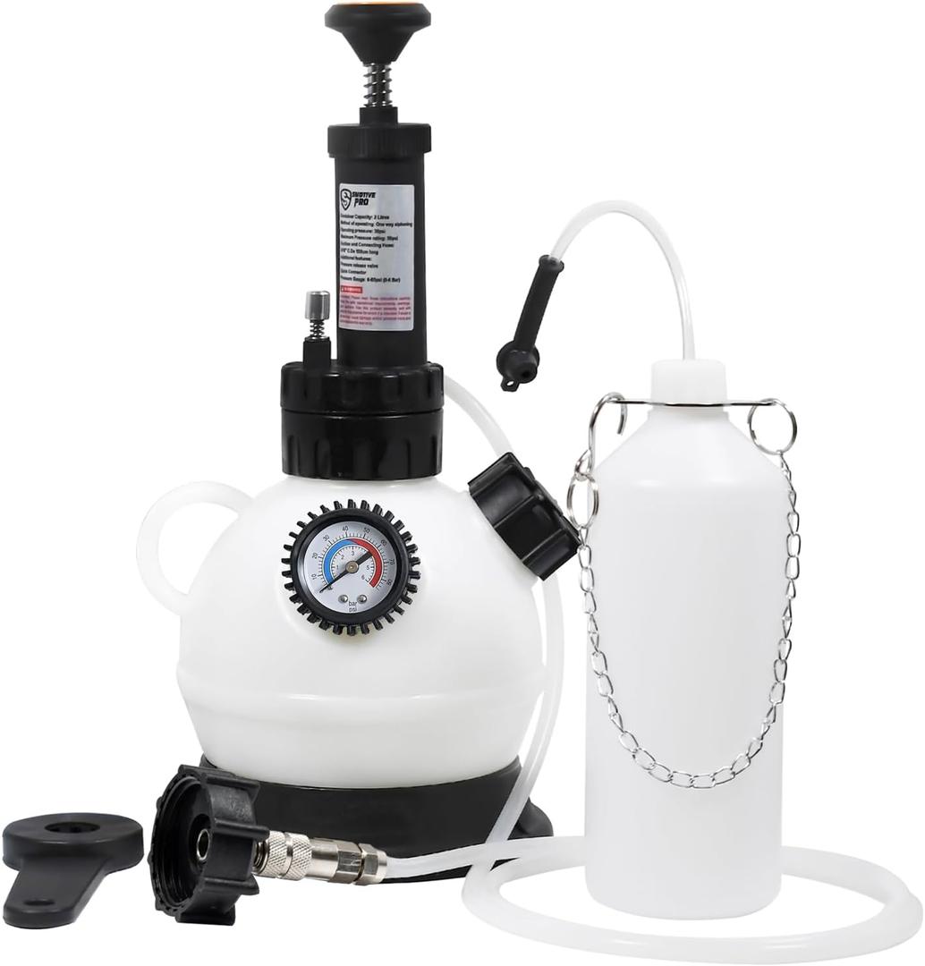 2L Manual Brake Bleeder Fluid Pump, One Man Professional Brake Bleeder Kit Suitable for Most European Brake Mast Cylinder Reservoirs