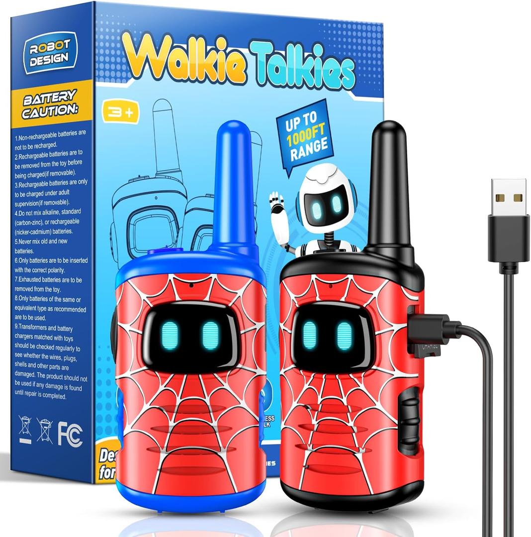 Walkie Talkies for Kids Boys Rechargeable: 2 Pack Kids Walkie Talkies Outdoor Toys for 3 4 5 6 7 8 Year Old Boys Birthday Gifts Age 3-8 Year Old Gift Ideas Hiking Camping (Red)