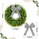 Vlorart 24" Large Boxwood Wreath for Front Door, Artificial Greenery Wreath with Plaid Bow, Full Lush Spring Summer Farmhouse Wall, Window & Wedding Decor