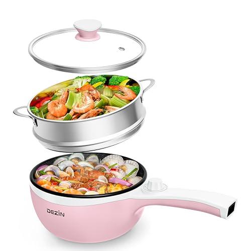 Amazon.com: Dezin Hot Pot Electric with Steamer Upgraded, Non-Stick Saut Pan, Rapid Noodles Electric Pot, 1.5L Mini Pot for Steak, Egg, Fried Rice, Ramen, Oatmeal, Soup with Power Adjustment: Home & Kitchen
