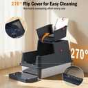 Stainless Steel Litter Box with Lid, Enclosed Metal Litter Box, Extra Large Kitty Litter Pan Covered with Scoop & Pedal, Odor Control, Odor Free, Front & Flip-Top Entry, Black