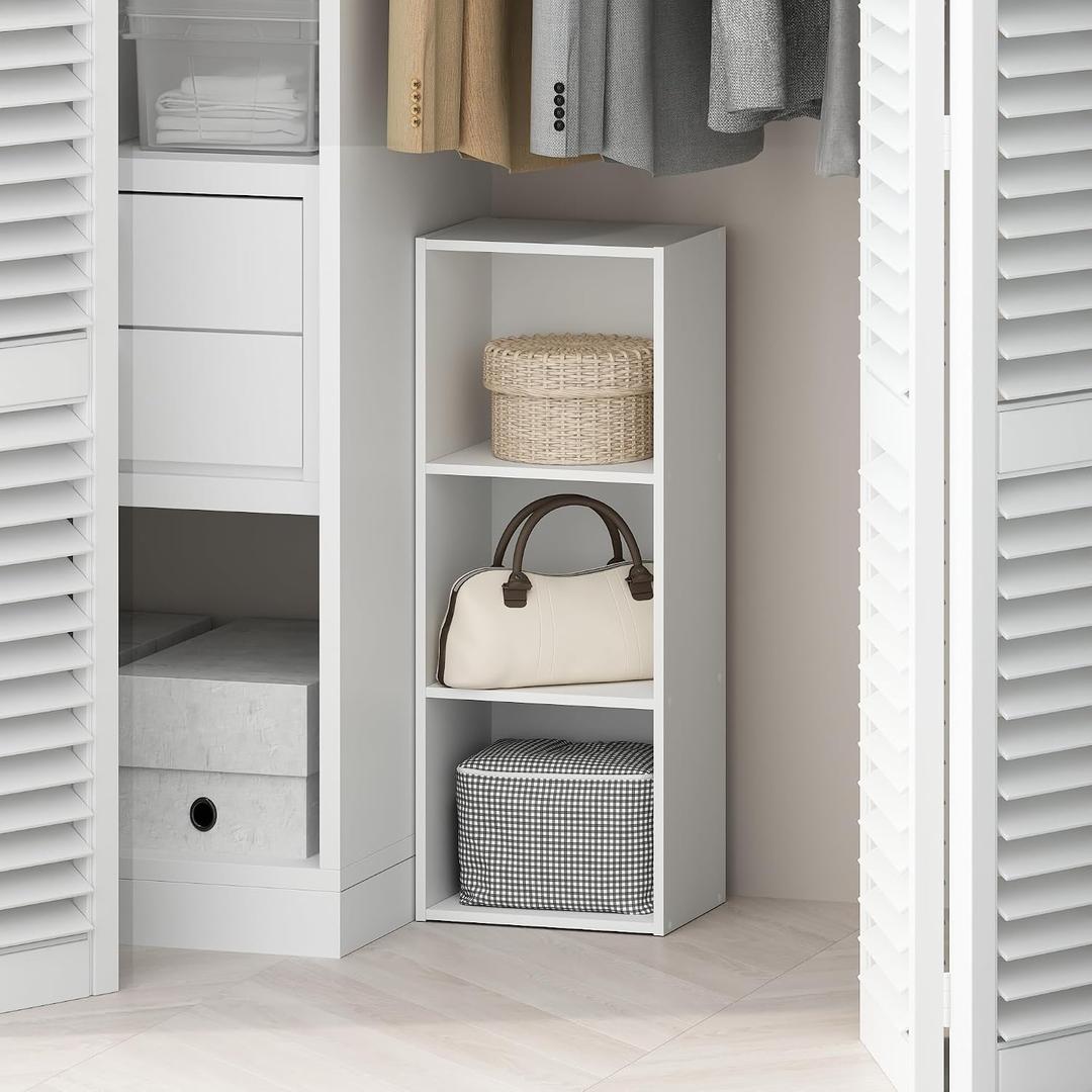 Furinno Reed Closet Organizers and Storage, 3-Tier Closet Organizer, Open Shelf Closet Storage, for Wardrobe, Bedroom, Living Room, White, 3-Tier, 12"W