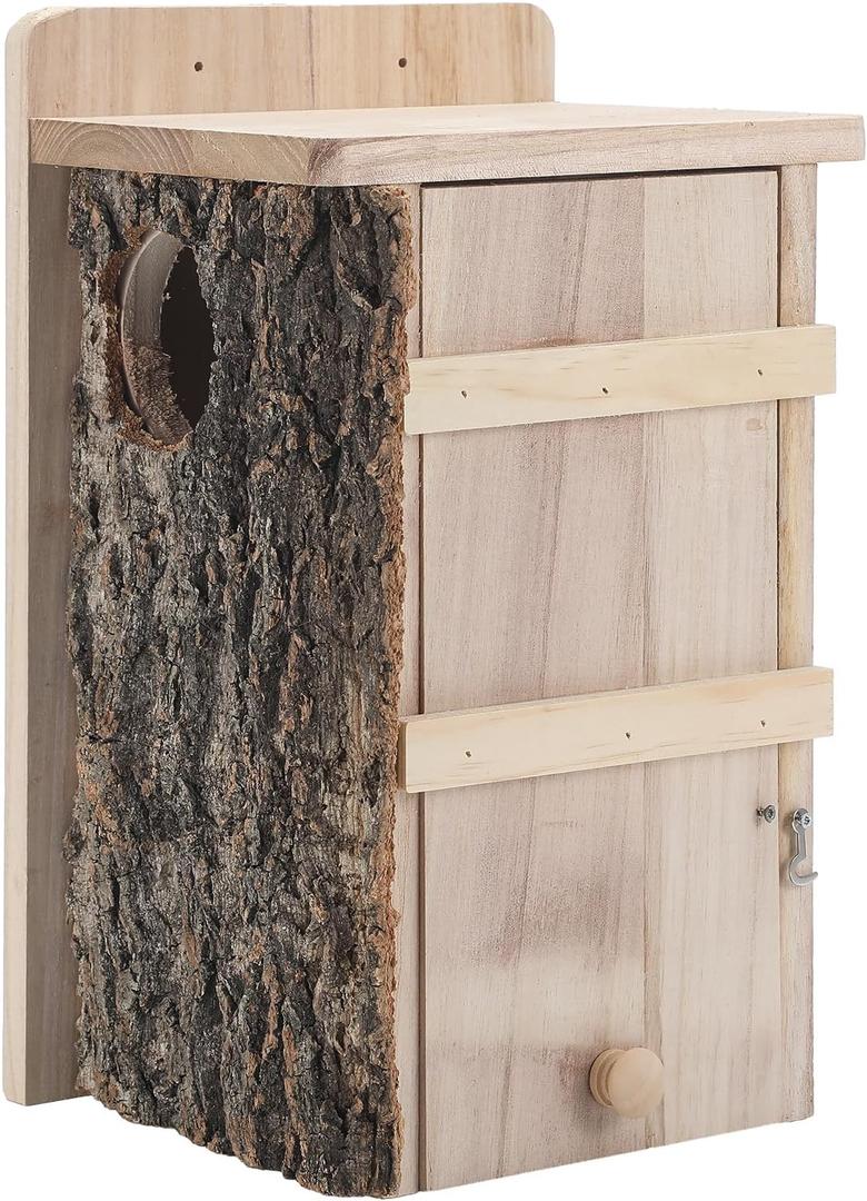 1 Pcs Squirrel Nesting Box Squirrel House for Outside Nesting Hanging Handcrafted Thick Wood Winter Chipmunk Outdoor Shelter Garden Yard Support Local Wildlife Easy to Install (Vertical)
