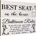 Jetec 2 Pieces Funny Bathroom Pictures Wall Sign Decor Farmhouse Bathroom Rule Wall Art Toilet Rustic Decoration Best Seat Wooden Sign(Simple Style)