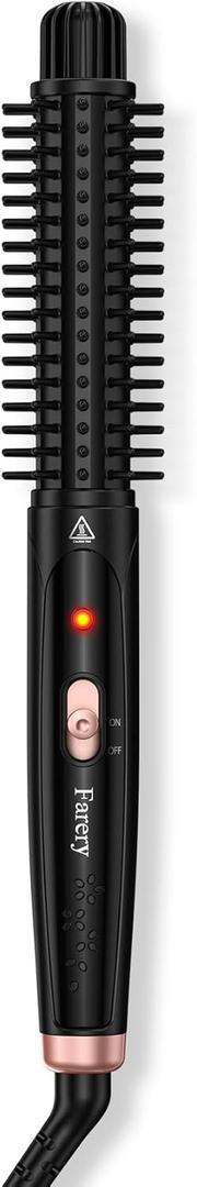 Farery 1 Inch Curling Iron Brush, Heated Round Brush for Compact Bouncy Curls, Hot Brush with Anti-Scald Hard Bristles, Lightweight, Dual Voltage Travel Hair Tool 360 Swivel Cord, 410F Fast Heat