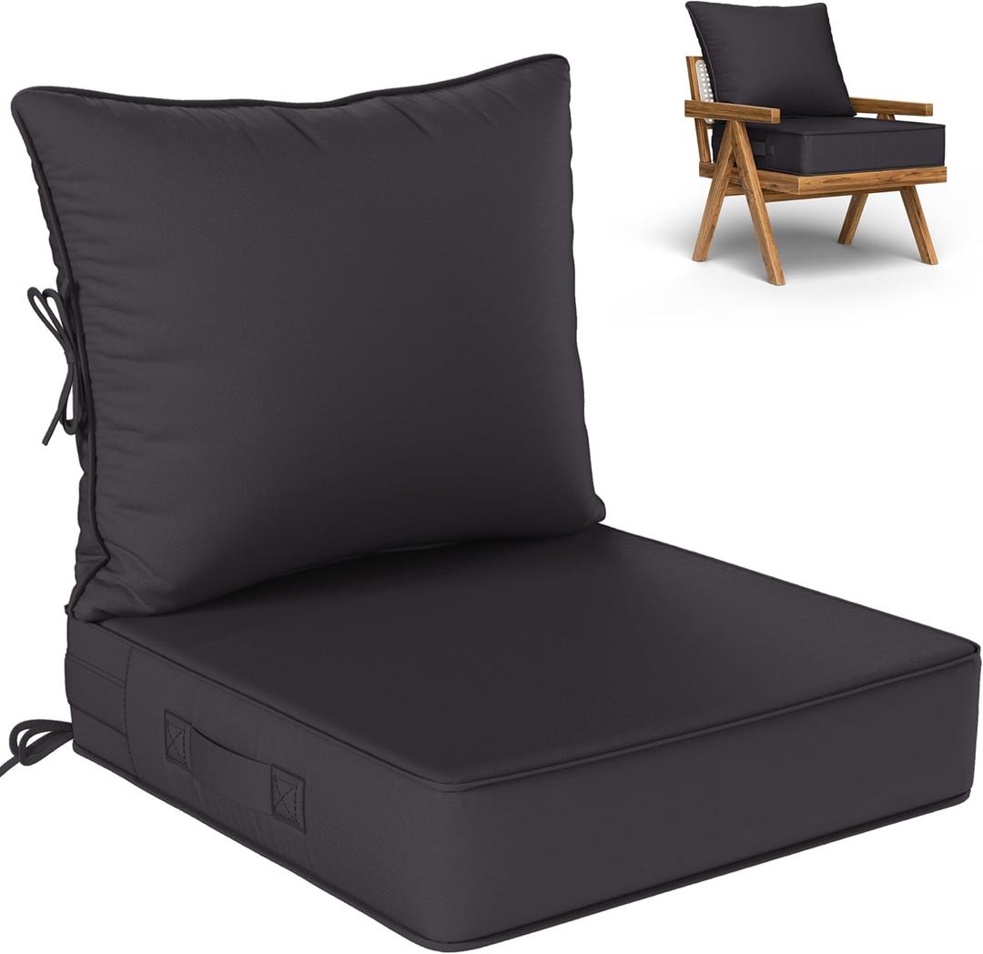 Outdoor Seat Cushion Set 24 L  24 W  5 H Inch Waterproof & Fade Resistant Patio Furniture Cushions with Removable Cover with Handle and Straps for Sofa Chairs, Chairs, Grey