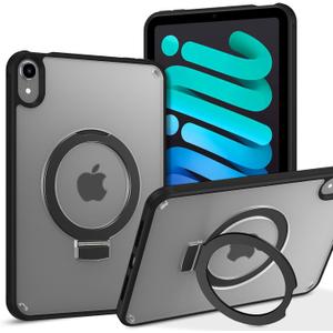 VENINGO Case for iPad mini 7 (A17 Pro) 2024/iPad Mini 6 2021 8.3 Inch,Matte Slim Thin with Foldable Kickstand Ring,Not-Yellowing Anti-Scratch Shockproof Protective Tablet Cover,Black