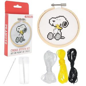 GAMAGO Aquarius Peanuts Snoopy & Woodstock Cross Stitch Embroidery Kit – DIY Needlework Craft Set with Floss, Printed Fabric, Hoop & Instructions, Beginner Embroidery Kit for Kids, Teens & Adults