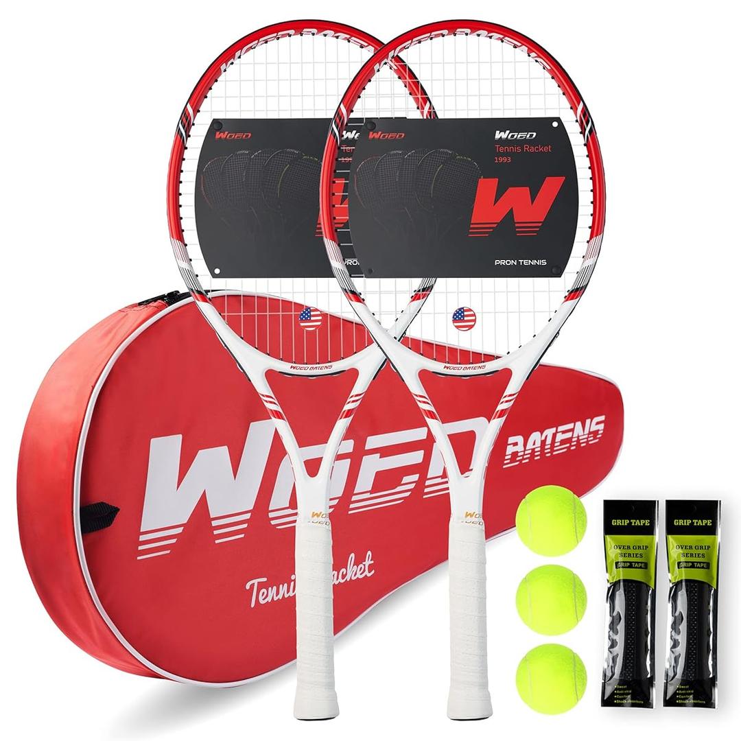 Pro Tennis Racket for Adults, 2 Player 27 inch Speed Tennis Racquet Acceptable for Beginner and Professional with 3 Tennis Balls, 2 Vibration Dampes, 2 Overgrips, Tennis Bag (Red)