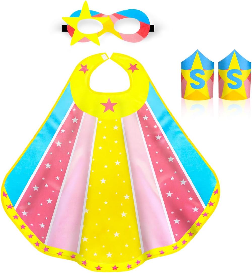 iROLEWIN Superhero-Capes for Kids Super Hero Costumes Girls-Boys Toddler Dress Up Clothes as Party-Toys Gifts Mask Bracelet (Yellow Blue)
