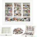 Stress Relief Mini Bookshelf Decoration Box with 300pcs Mini BooksMiniature Library for Book Lovers,Christmas Gifts for Family and FriendsEnd of Year Gifts for Children (White)