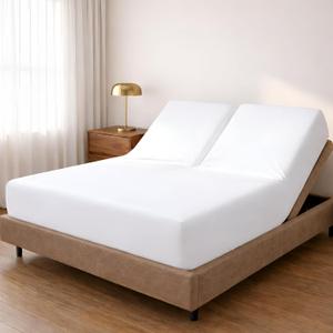 Split Top King Fitted Sheet for Adjustable Bed, 100% Giza Cotton, 34" Flex Head, 1 Pc (White)
