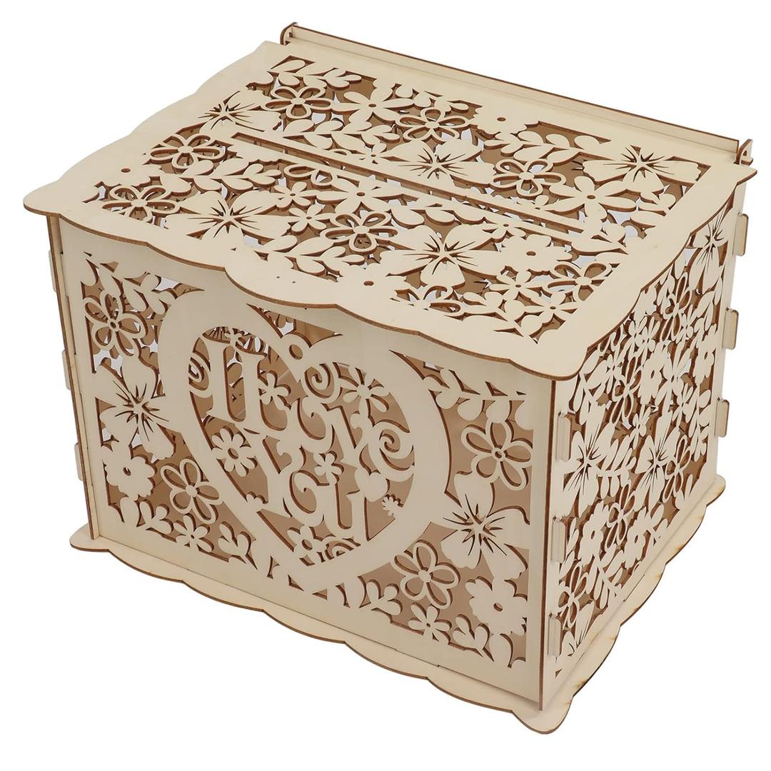 DIY Wooden Box, Blank Wedding Box, Easy to Assemble, Any Color, Beautiful Textured Wedding Gifts for Giveaways (JM01192 Large)