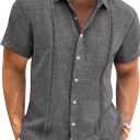 Runcati Mens Cuban Guayabera Shirts Short Sleeve Linen Button Down Shirt | Casual Shirt, Beach Summer, Mexican Shirts, Spread Collar (XL)