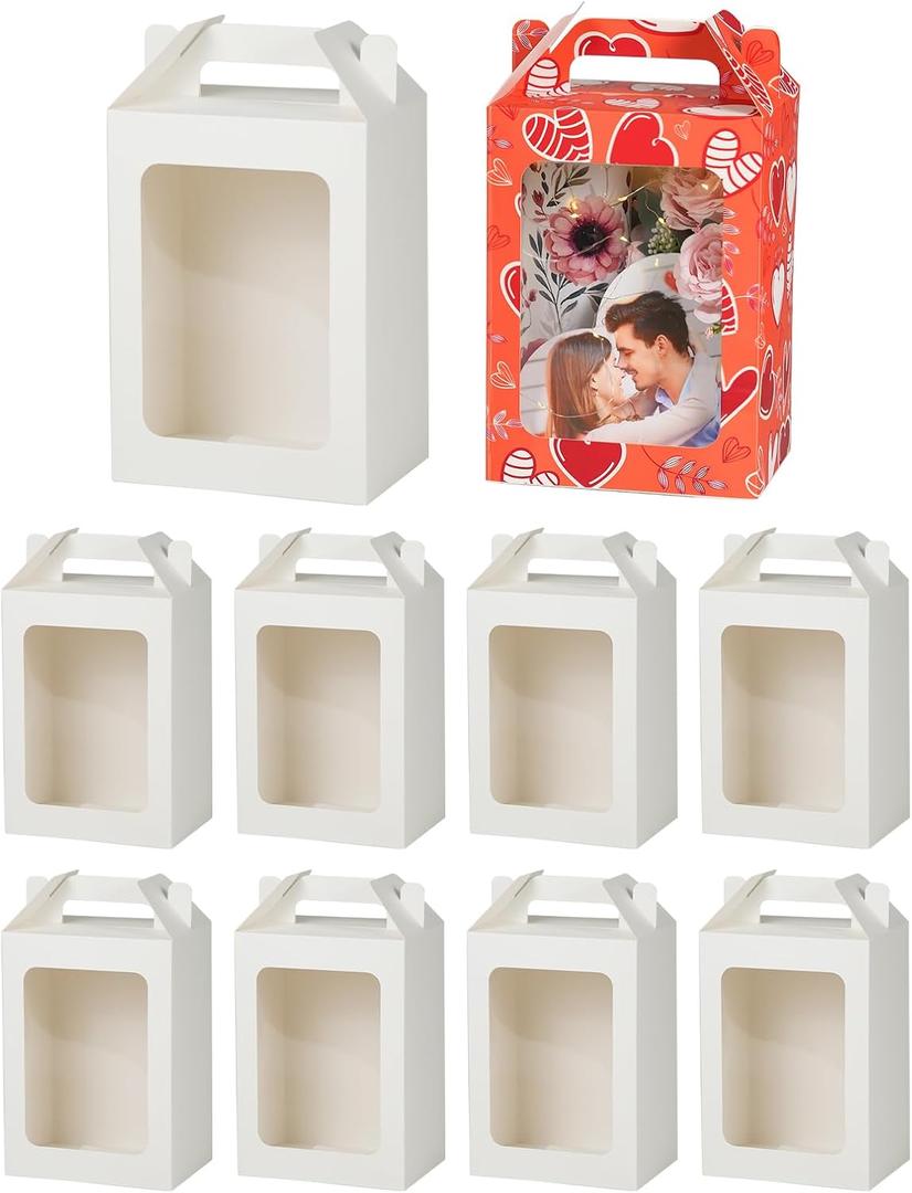 PYD Life 10 Pack Sublimation Gift Boxes Blanks 7" x 5.1" x H 11.8" with Clear PET Window Built-In Handle Matte White for Party Favors, Birthday, Christmas, Holidays Gifts Wrapping Packing