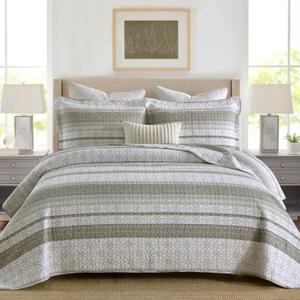 Homzard Quilts Queen Size,Grey White Snowflake Striped Quilt Bedspread Set,Cotton Boho Gray Comforter Set, Lightweight Comforter Queen Size (90 * 98 inches) and 2 Pillow Shams