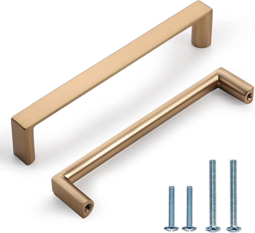 10 Pack 5 Inch(128mm) Cabinet Pulls Square Champagne Bronze Kitchen Cabinet Handles Kitchen Cabinet Hardware Gold Drawer Pulls for Dresser Cupboard Wardrobe (5"/128MM Hole Center)