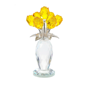Movdyka Crystal Yellow Rose Flower Figurine with Vase Handmade Romantic Glass Rose for Wife Mom on Birthday Christmas Wedding Home Decorations