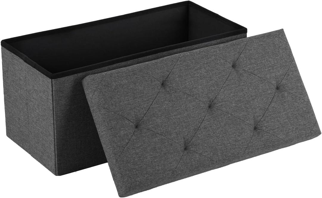 DUMOS 30in Foldable Storage Ottoman Bench, Storage Chest, End of Bed Foot Rest Stool with Padded Seat, Bedroom Bench for Living Room, Bedroom, Support 660lbs, Grey