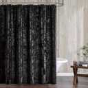 Fredsure Distressed Velvet Shower Curtain Set, 13 Pieces Black Including 1 Piece 72"x72" Shower Curtain and 12 Pieces Silver Hooks