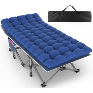 ZENPETIO 32in XXL Folding Camping Cot for Adults with Mattress, 900LBS Heavy Duty Portable Camp Bed, Oversized Foldable Sleeping Cot for Camping, Travel, Office (Blue Cot + Blue Mattress), 32IN – XXL Wide Comfort