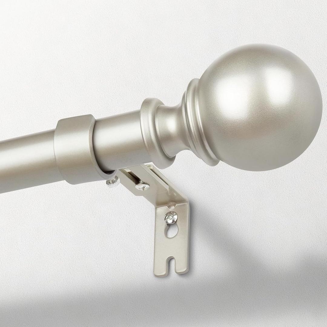 Zeerobee Curtain Rods for Windows 32 to 72, Brushed Nickel Curtain Rod, Adjustable 1 Inch Heavy Duty Outdoor/Indoor Modern Drapery Pole, 32"72"