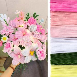 Peryiter 500 Pieces Pipe Cleaners Chenille Stems for Flowers Craft Supplies Bulk Fluffy Fuzzy Sticks for DIY Art Projects Creative Gift Wrapping Party Decorations(Pink Flower,12 Inch)