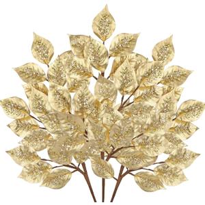 Christmas Tree Picks and Sprays 31.5" Gold Atrificial Elm Leaves with Stems 3 Pcs Christmas Picks for Tree Gold Vase Fillers Golden Leaf Decor for DIY Xmas Trees Centerpieces Wedding Bouquet Decor