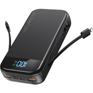 Portable Charger 32000mAh, 22.5W QC 3.0 PD 20W Smart LED Display Fast Charging Built in Cables MFi Certified Power Bank, External Battery Pack Charge 5 Devices Compatible with Cellphones (Black)
