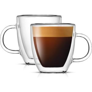 JoyJolt Savor Double Wall Insulated Glasses Espresso Mugs (Set of 2) - 5.4-Ounces