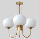 3 Light Vintage Gold Chandelier Milk Glass Globe Chandeliers Brass Sputnik Ceiling Light Fixture Mid Century Modern Pendant Light Dining Room Kitchen