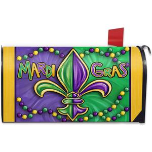 Mardi Gras Fleur De Lis Mailbox Cover Magnetic Standard Size 20.5" x 18", Beads New Orleans Carnival Decorative Post Letter Box Wrap Decor, Masquerade Party Garden Yard Outdoor Decoration