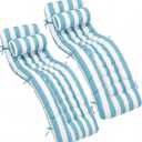 Tudomro Outdoor Chaise Lounge Cushion 66x21x4'' Waterproof & Fade-Resistant Patio Pool Chaise Lounge Cushion Headrest Pillow Tie Replacement Rocking High Back Chair(Blue, White Stripe,Set of 2)