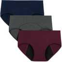 INNERSY Period Underwear for Women Teens Leak-Proof Menstrual Cotton Protective Hipster Panties 3-Pack (Large, Light Flow (Dark Vintage))