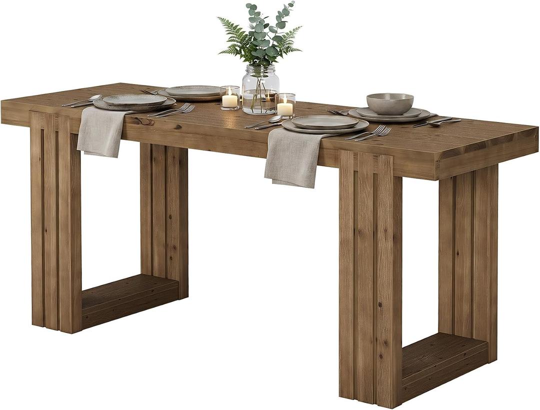 LITTLE TREE Solid Wood Dining Table, 61.8” Dining Table for 4-6 People, Rectangular Wood Kitchen Table, Farmhouse Dinner Table with U-Shaped Legs for Kitchen, Dining Room, Kitchen, Rustic Brown