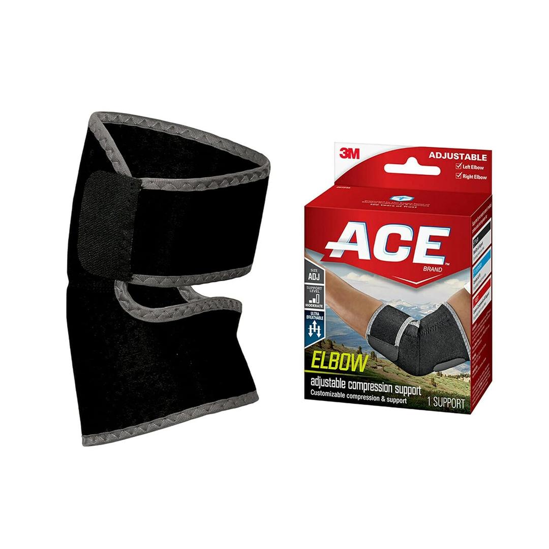 ACE Brand Adjustable Compression Elbow Support, Moderate Support for Weak, Sore or Injured Joints, Adjustable Features, One Size Fits Most (1 Count (Pack of 1))